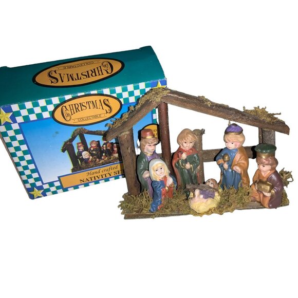 Handcrafted Christmas Collectible Nativity Set With Wooden Stable - Picture 2 of 10